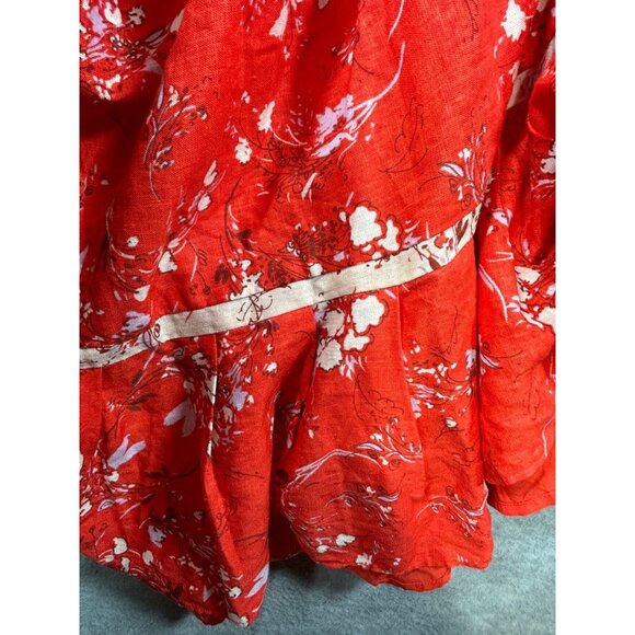 Free People All Mine Red Floral One Shoulder Mini Dress S Linen Blend - Picture 6 of 6